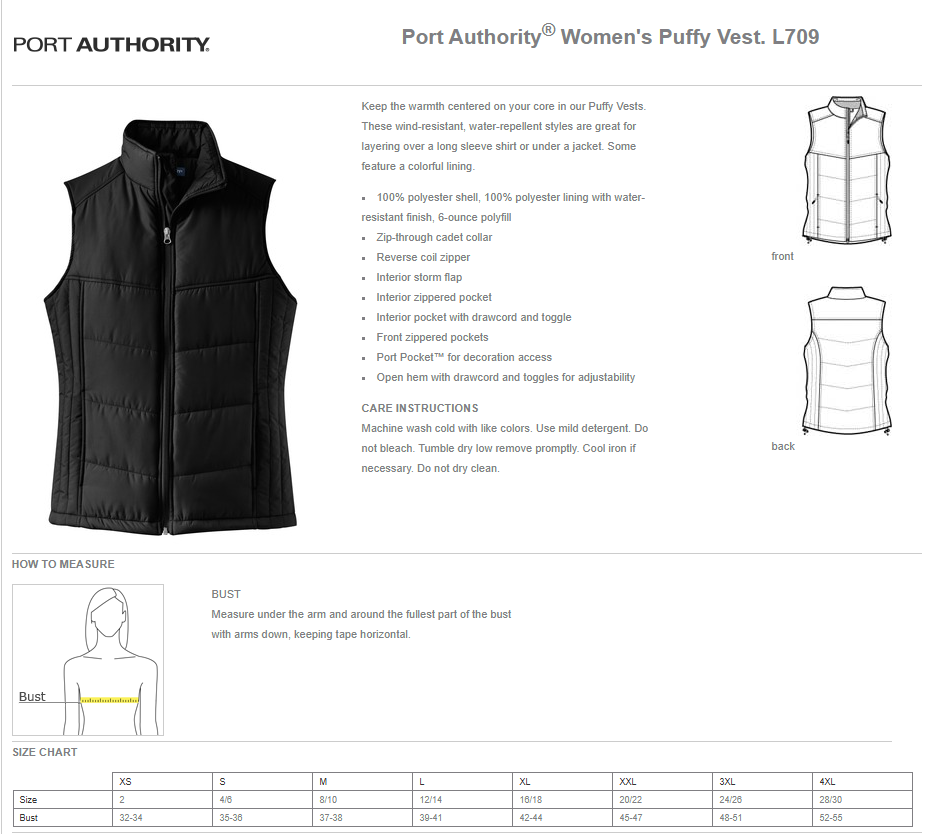 Aviation & Air Sensors Division Port Authority Women's Puffy Vest